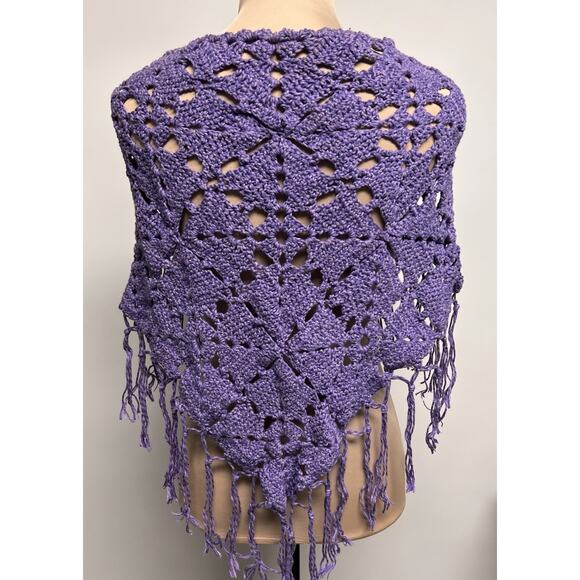 VTG Crocheted Shawl OOAK Handmade Lavender Purple Boho Wrap Hippie Fairy Whimsy - Picture 7 of 12